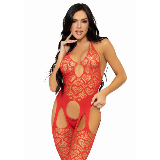 Sweet Heart Red Net Suspender Bodystocking