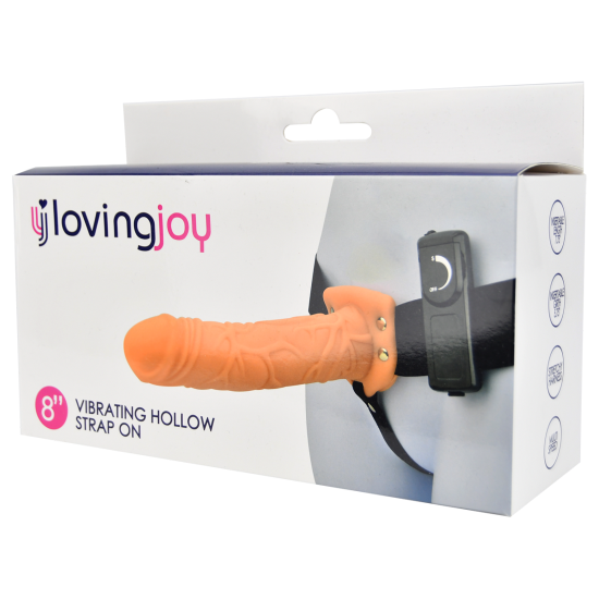 Loving Joy 8 Inch Vibrating Hollow Strap On Vanilla