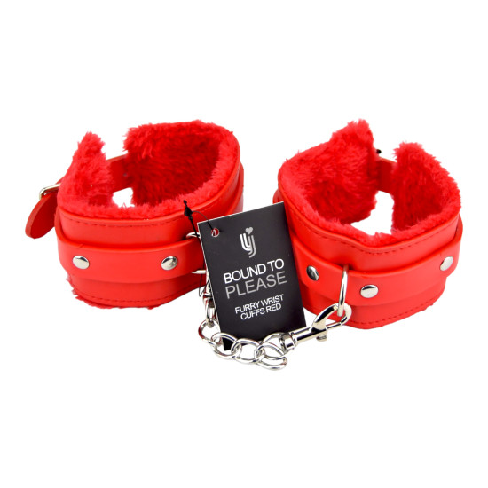 Bound to Please Furry Plush Wrist Cuffs Red