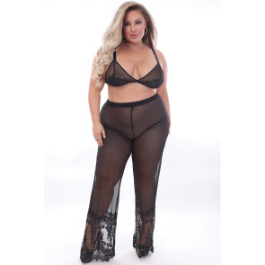 Sweet Dream Eyelash Lace & Mesh Pant Set - Plus Size