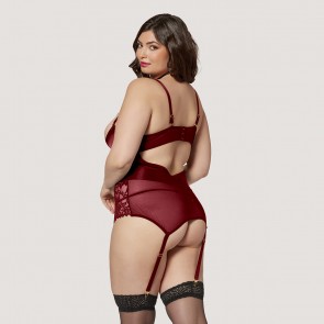 Midnight Rendezvous Satin & Lace Bustier in Wine - Plus Size