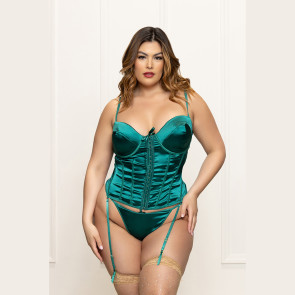 Emerald Goddess Satin Bustier Set - Plus Size