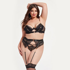 Delicate Chains & Lace 3pc Bra Set - Plus Size