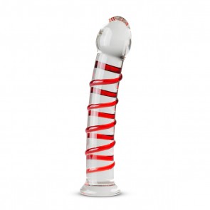 Candy Cane Style Ribbed Glass Dildo No.15