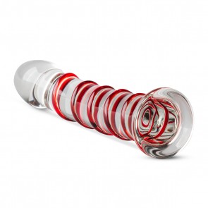Candy Cane Style Ribbed Glass Dildo No.15