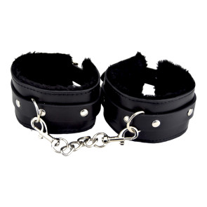 Bound to Please Furry Plush Wrist Cuffs Black