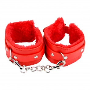 Bound to Please Furry Plush Wrist Cuffs Red