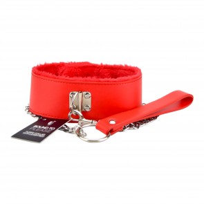 Bound to Please Furry Collar with Leash Red