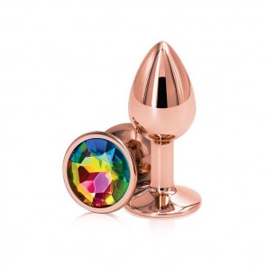 Rear Assets Rose Gold with Rainbow Jewel Butt Plug - Small