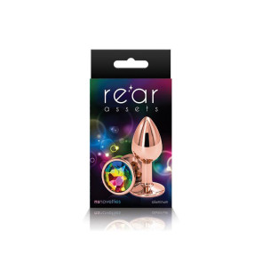 Rear Assets Rose Gold with Rainbow Jewel Butt Plug - Small