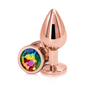 Rear Assets Rose Gold with Rainbow Jewel Butt Plug - Medium