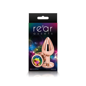 Rear Assets Rose Gold with Rainbow Jewel Butt Plug - Medium