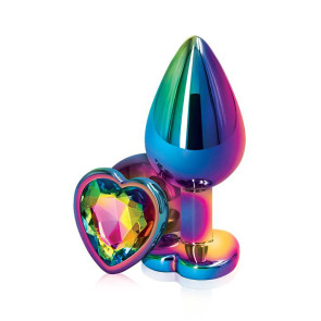 Rear Assets Rainbow Heart Shaped Jewel Butt Plug - Medium