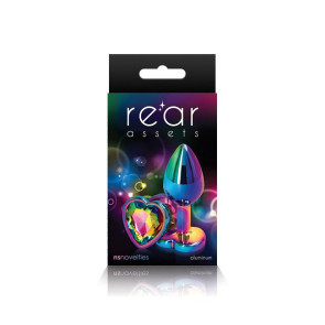 Rear Assets Rainbow Heart Shaped Jewel Butt Plug - Medium