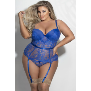 Flawless Blue Eyelash Lace Bustier - Plus Size